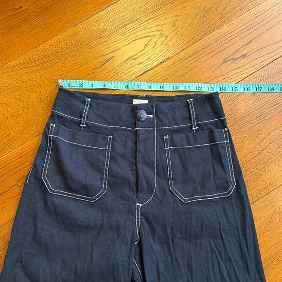 Anthropologie Maeva The Colette Linen Crop Wide Leg Pants Navy Blue Size |28 - Picture 7 of 12